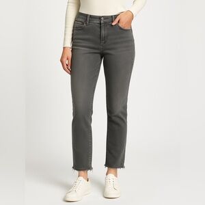 Democracy slimming jeans stretchy mid rise raw hem straight leg gray size 8